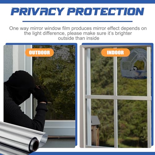 36 Inchx26 ft One Way Window Film Daytime Privacy Reflective Mirror Window Tint Sun Blocking Thermal Insulated Film Heat Control Static Cling Tint Anti UV Home Office (Black Silver) - color: Black Silver, size: 36 inch x 26 ft