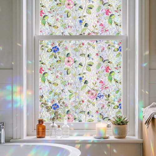 Window Privacy Film, Stained Glass Decorative Static Cling, Removable Laser Sun Blocking Vinyl Covering, Window Film for Home Kitchen Living Room, Under the Rose, 17.5" x 78.7" - color: Under the Rose, size: 17.5" x 78.7"