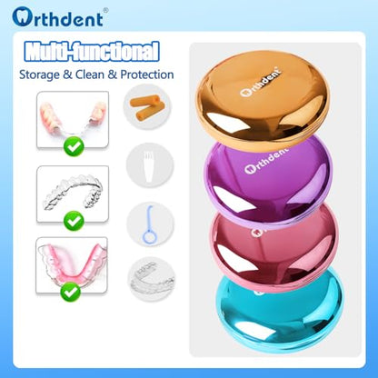 Fashion Solid Orthodontic Aligner and Retainer Case with Inside Mirror, Special Magnetic Closure +1 Pcs Aligner Remover Hook +1Pcs Brush (Blue) - color: Blue