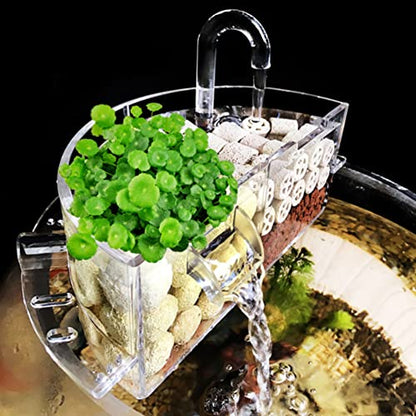 A/U Aquarium Fish Tank External Filter Box,3 in 1 Acrylic Filter Box Aquarium Hang On Filter Waterfall Increase Oxygen Water Purifier Aquarium Accessory for Round Aquarium Fish Bowl (M)