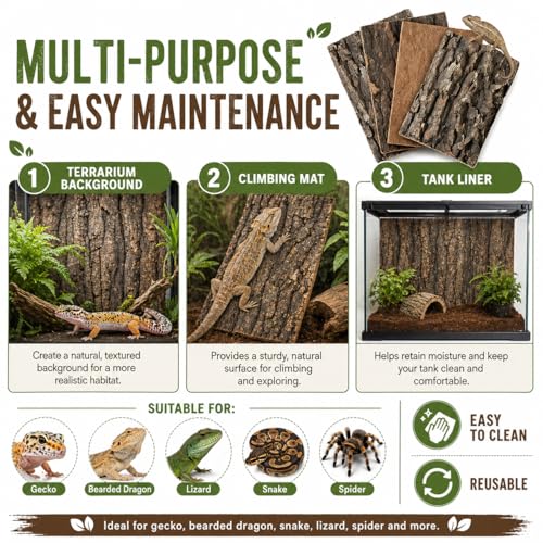 Natural Cork Bark Background for Reptile Terrarium, 4 Pack 11.8 x 7.9 Inch Cork Bark Flats, DIY Reptile Enclosure Background Climbing Wall for Gecko Bearded Dragon Lizard Snake Vivarium