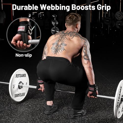 MANUEKLEAR 2 Size Gym Lifting Straps with D Rings for Cable Machine - color: Black Red