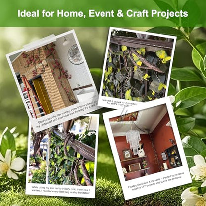 3Pcs 35in Artificial Tree Branches, Realistic Wall Hanging Bendable Tree Vines Twigs Fake Plants Tree Trunk Garland with Leaves Moss for Outdoor Garden Wedding Home Wall Porch Mantel Decoration