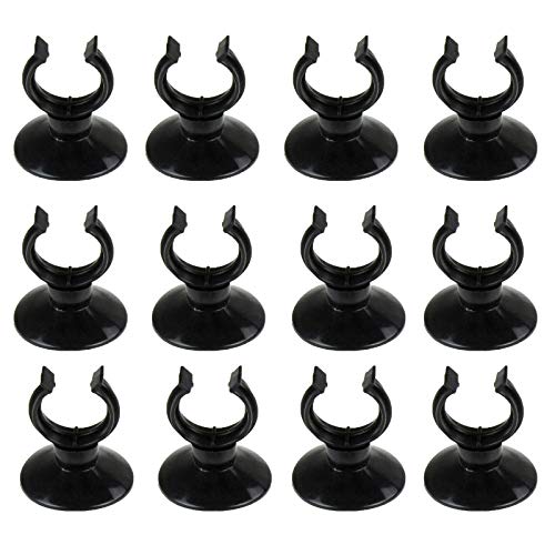 AQUANEAT 12 Pack Aquarium Suction Cup Clip Black, for Aquarium Heater, Tubing Hose, Plant, Decoration, Fish Tank (Black 3/4") - size: 3/4"