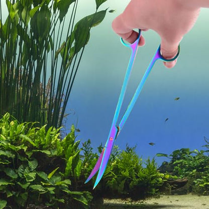 Cabilock Stainless Steel Aquarium Plant Scissors Aquascaping Tool for Fish Tanks Colorful Wave Blades Professional Aquatic Plant Trimmer for Freshwater and Saltwater Use