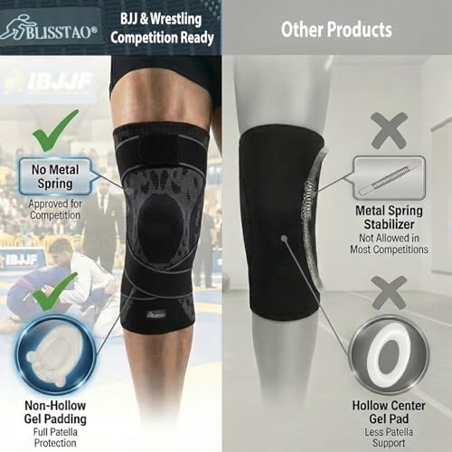 Wrestling Knee Pad, BJJ Knee Sleeve with Detachable Straps – Anti-Slip Compression Brace with Full Knee Cap Protection – for BJJ, Judo, MMA, Basketball, Tennis & Running Sports. (Size L) - size: Large