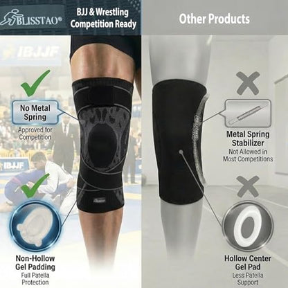 Wrestling Knee Pad, BJJ Knee Sleeve with Detachable Straps – Anti-Slip Compression Brace with Full Knee Cap Protection – for BJJ, Wrestling, Judo, MMA, Basketball, Tennis & Running Sports (Size S) - size: Small
