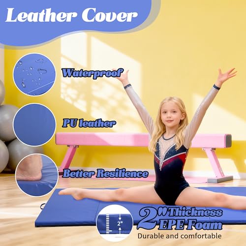 4'x10'x2" 4-Panel Folding Gymnastics Mat, 2-Inch Thick PU Leather Tumbling Mat with Carrying Handles for Exercise, Yoga, Cheerleading, Martial Arts & Home Workouts - color: Blue