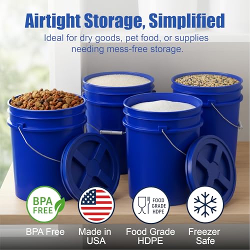 5 Gallon Bucket - Food Grade Bucket, Metal Handle Grip, BPA-Free, Heavy-Duty 90 Mil HDPE Plastic Pail, Stackable Utility Container, Made in USA, Lid Not Included, Blue, 6 Packs - color: Blue, size: 6 Packs