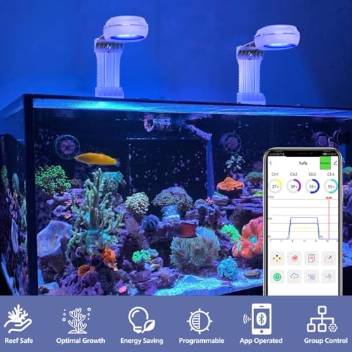 RL60 Aquarium LED Reef Light 60W, Smart-APP Control Full Spectrum Marine LED for Saltwater Coral Fish Tanks (Black RL60 Arm Kit)