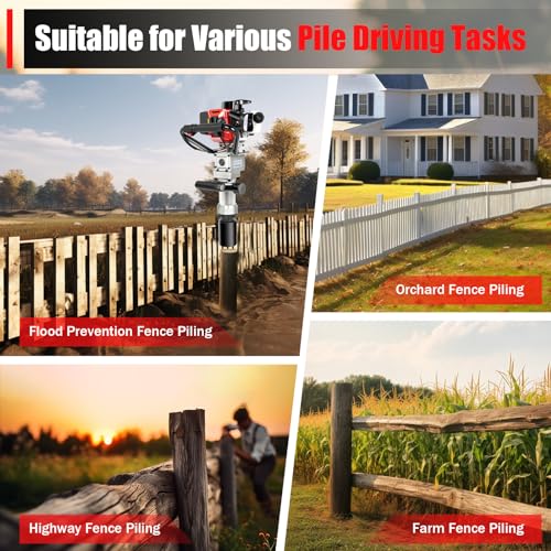 Gas Powered T-Post Driver, 900W 32.7CC T Post Pounder Driver Heavy Duty Gasoline, 2-Stroke Fence Farm Push Pile Gasoline Engine Kit for Fence Post Construction Site