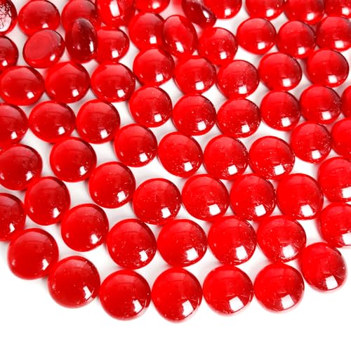 HappyFiller Red Flat Marbles 1 Pound for Vase Filler,Aquarium Fish Tank Glass Gem Pebbles Stones,Home Accents Wedding Party Centerpieces,Floral,Crafts Mosaics,90-100 PCS - color: Red, size: 1 LB