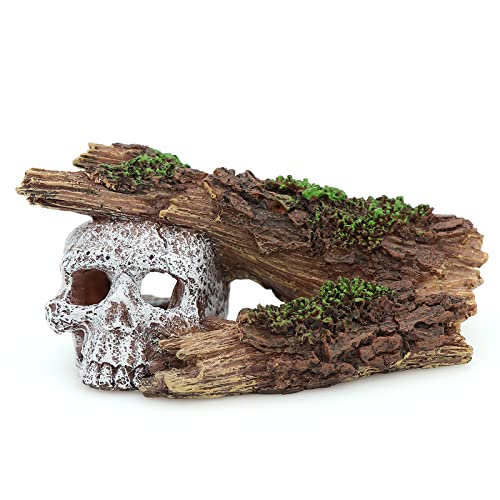 AQUA KT Aquarium Landscape Skeleton Head Skull with Tree Branch for Betta Cichlid Fish Hiding Rock Aquatic Decoration - color: Tree Skull