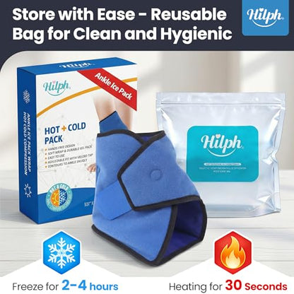 Hilph Ankle Ice Pack Wrap for Swelling, Gel Cold Pack for Ankle Sprained | Easy to Wear, Reusable Hot Cold Compress for Surgery Recovery, Plantar Fasciitis, Foot Pain Relief, Achilles Tendonitis, Blue