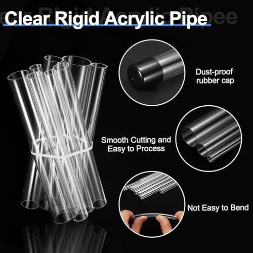 uxcell Clear Rigid Acrylic Pipe, 46mm(1.81") ID x 50mm(1.97") OD 14" Round Polycarbonate Tube Plastic Tubing with Rubber Caps for Plumbing, Lighting, Aquarium, DIY Projects - size: 46mm ID x 50mm OD 14"
