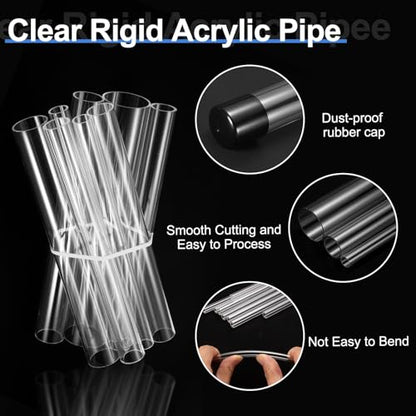 uxcell Clear Rigid Acrylic Pipe, 51mm(2.01") ID x 55mm(2.17") OD 12" Round Polycarbonate Tube Plastic Tubing with Rubber Caps for Plumbing, Lighting, Aquarium, DIY Projects - size: 51mm ID x 55mm OD 12"