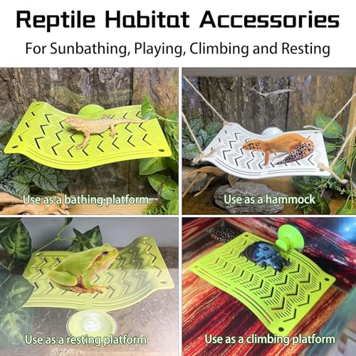 2PCS Bearded Dragon Hammock,Turtle Basking Platform with Suction Cups,Lizard Lounger with Frog Tank Leaf Decorations,Reptile Hammocks Climbing Accessories for Snakes,Crested Gecko,Amphibian