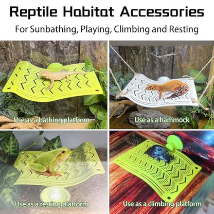 2PCS Bearded Dragon Hammock,Turtle Basking Platform with Suction Cups,Lizard Lounger with Frog Tank Leaf Decorations,Reptile Hammocks Climbing Accessories for Snakes,Crested Gecko,Amphibian