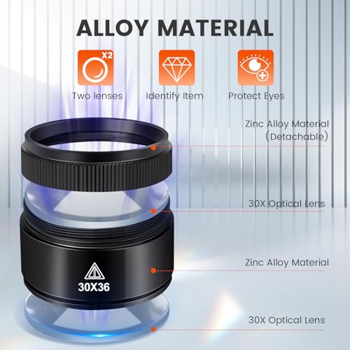 Magnifying Glass 30X Jewelers Loupe Magnifier Portable Handheld Pocket Magnifier Lens for Close Work Crafts Jewelry Repair Reading Coins Stamps Map(30X-Handheld)