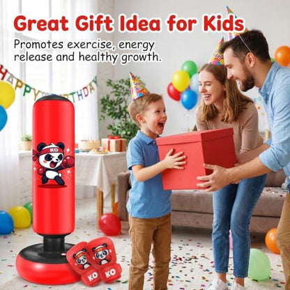 Qoosea Pedestal Punching Bags for Kids, 52in Kids Boxing Bag with Gloves - color: Dark Red