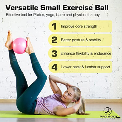ProBody Pilates Ball Small - 9 Inch Physical Therapy Ball | PT-Grade Anti-Burst PVC, Between-Knees Stability, Postpartum & Rehab, Small Exercise Ball, Inflator - color: Yellow