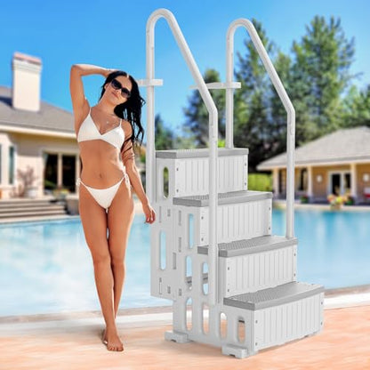 VINGLI Pool Ladder for Above Ground Pools 4-Step, Safety Stair - Full Gray - color: Full Gray, size: 4 Steps