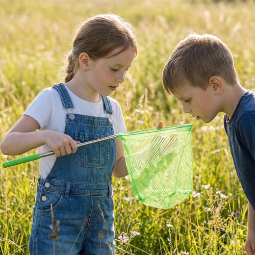 Kids Telescopic Butterfly Fishing Nets for Kids Catching Insect Net Outdoor Tools for Catching Bugs Fish Insect Ladybird, Extendable 34 Inches and Anti Slip Grip - color: Yellow