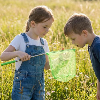 Kids Telescopic Butterfly Fishing Nets for Kids Catching Insect Net Outdoor Tools for Catching Bugs Fish Insect Ladybird, Extendable 34 Inches and Anti Slip Grip - color: Yellow