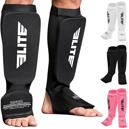 MMA Shin Pads for Muay Thai and Kickboxing, Protective Shin Guards with Instep Guard for Sparring and Training, for Adults, Kids, and Youth - color: Black/White, size: Adult - L / XL