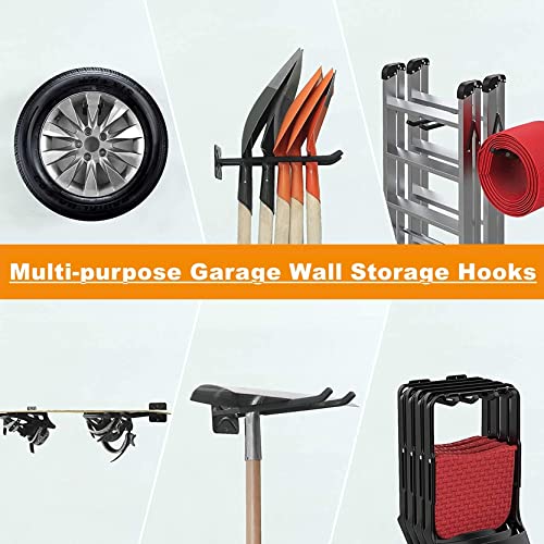 TORACK 4-Pack Garage Storage System Hooks, Wall Mount Tool Organizer | Heavy Duty, Chair Hanger Garage Storage Utility Hooks for Car Tires, Ladders, Chairs, Strollers, Power Tools, Garden Tools - size: 4-Pack 12.4" Heavy Hooks