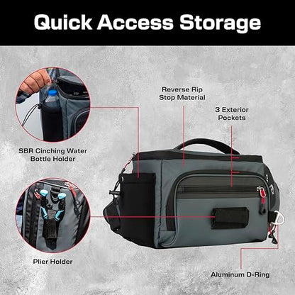 Evolution Fishing Largemouth 3.0 Sling Pack - Grey, 3600, Tackle Storage Shoulder Bag, Includes Deep Quiklatch Tackle Tray, Plier Holster, Heavy Duty Sling Pack
