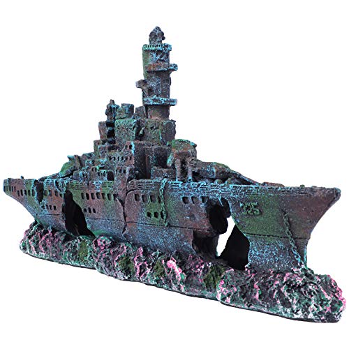 Uniclife Aquarium Shipwreck Decoration Resin Sunken Ship Decor Ornament for Small Betta Fish Tank