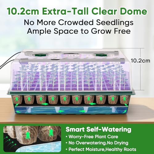 120-Cell Self-Watering Seed Starter Tray with Grow Light, 1-24H Timer, Seed Starter Kit with 4.02" Humidity Dome, Seedling Tray for Indoor Plant Starter, Plant Germination Trays-Green - color: Green