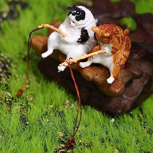 Kopida Fishing Cat Statue 5PCS Creative Kitten Fishing Miniature Figurines Flower Pot Micro Landscape Mini Cute Cat Statue Aquarium Fish Tank Decor Ornaments