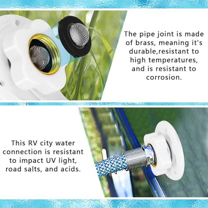 RV City Water Inlet with Check Valve, RV Fresh Water Inlet Replacement, Lead-free Brass 3/4 NH Female to 1/2 NPT Male, RV Water Inlet Connection for RV Camper Motorhome Trailer Marine, White - color: White