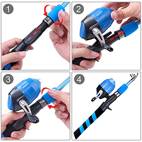 PLUSINNO Kids Fishing Pole, Portable Telescopic Fishing Rod and Reel Combo Kit - with Spincast Fishing Reel Tackle Box for Boys, Girls, Youth