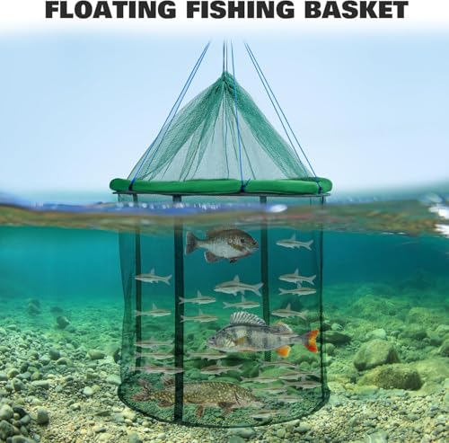 Floating Fish Basket 41/73 Gallons Extra Large for Live Caught, Fully Foldable Fishing Net Holder for Bait Live Well Collapsible Mesh Fishing Holder Cage