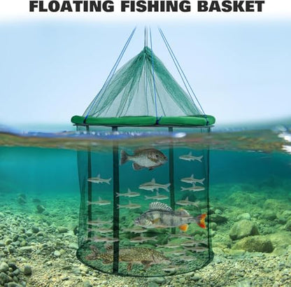 Floating Fish Basket 41/73 Gallons Extra Large for Live Caught, Fully Foldable Fishing Net Holder for Bait Live Well Collapsible Mesh Fishing Holder Cage