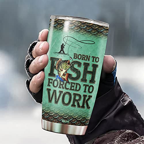 WAZONE Fishing Insulated Tumbler Cup 20oz American Flag Vacuum Travel Mug Stainless Steel Born To Fish Forced To Work Funny Gifts Birthday Presents Christmas for Dad Men Fisherman