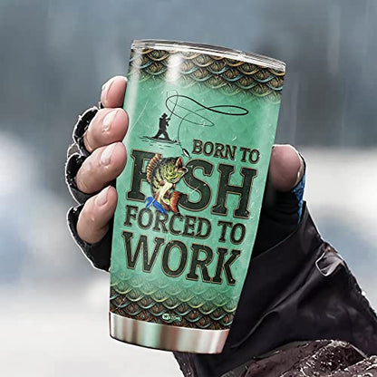 WAZONE Fishing Insulated Tumbler Cup 20oz American Flag Vacuum Travel Mug Stainless Steel Born To Fish Forced To Work Funny Gifts Birthday Presents Christmas for Dad Men Fisherman