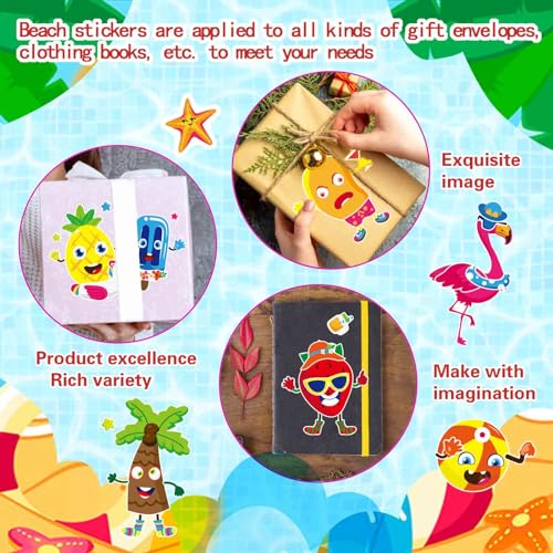 24 Sheets Summer Make a Face Sticker Hawaii Tropical Pool Beach Stickers for Kids, Make Your Own Watermelon Pineapple Flamingo Stickers, Summer Holiday Party Favors - style: Summer Stickers