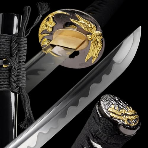 OYZ Real Katana Japanese Samurai Sword, Unique Gift for Men Full Tang Clay Tempered t10 Steel Blade, Spring Steel Memorable for Martial Arts Enthusiasts or Collectors. - style: dragonfly themes