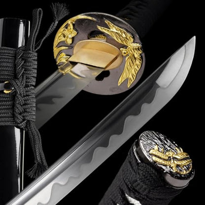 OYZ Real Katana Japanese Samurai Sword, Unique Gift for Men Full Tang Clay Tempered t10 Steel Blade, Spring Steel Memorable for Martial Arts Enthusiasts or Collectors. - style: dragonfly themes
