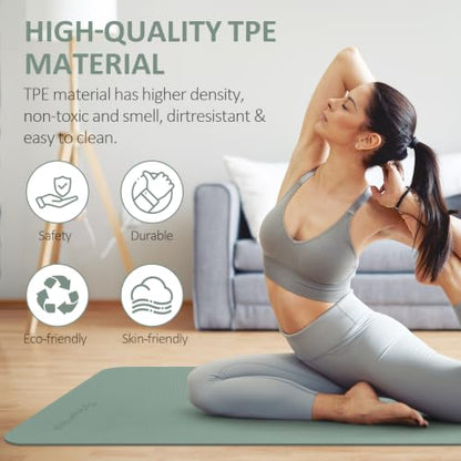 Gruper Yoga Mat Non Slip, Anti-Tear Workout Mat with Carrying Strap and Bag - color: Pale Green