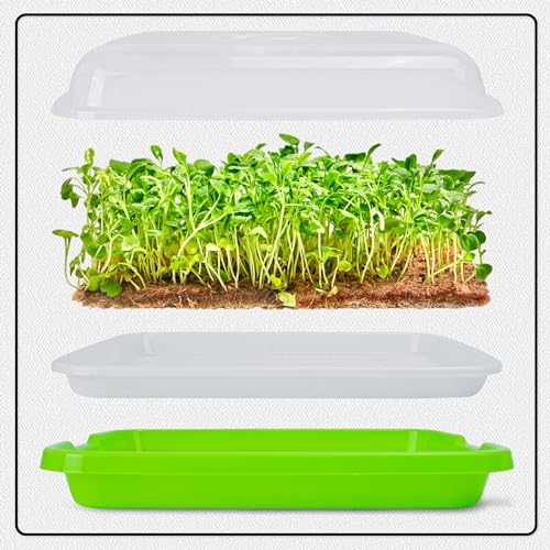 Microgreens Growing Trays with Lids and Coconut Fiber Mat,Seed Sprouter Tray with Drain Holes,Seed Starter Tray Reusable,Microgreens Growing Trays,Cat Grass Growing Kit for Indoor Cats (Pack 5) - color: Pack 5
