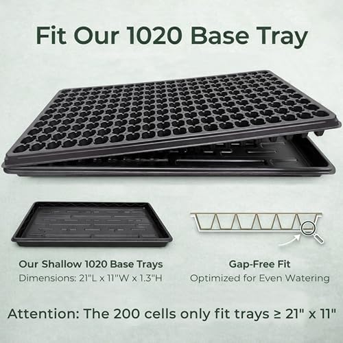 Gardzen 10 Pack 200 Cell Seed Starter Trays, 1.5" Deep Plug Tray for Seedlings, Durable Seedling Trays with Drainage Holes, Fit Standard 1020 Drip Tray for Indoor&Outdoor Use