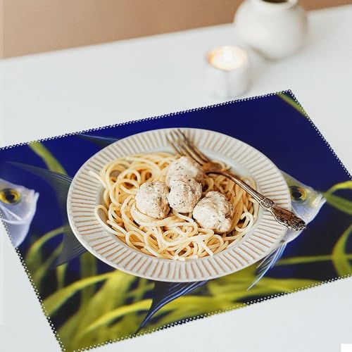 Placemat Set of 4 Washable Place Mats Heat Resistant Aquarium Angelfish Table Mats for Kitchen Non-Slip Placemats Wipeable Desktop Protection Mat for Dining Table, 30x45cm - color: Aquarium Angelfish