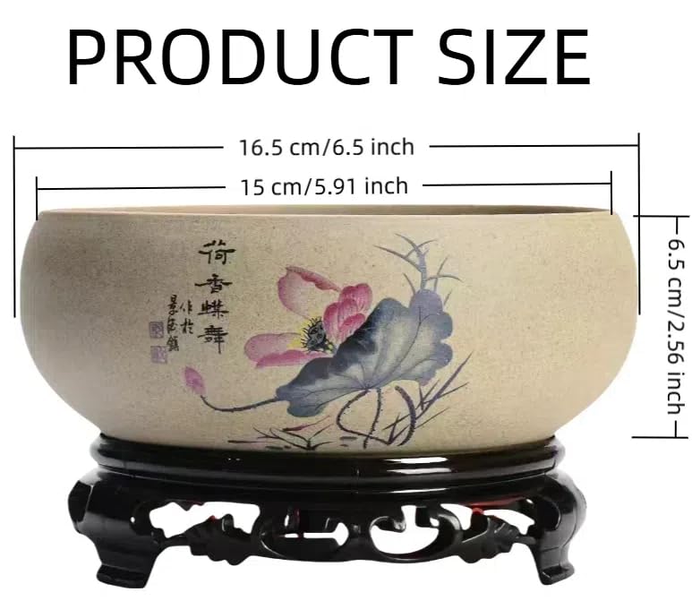 Lotus Bowl Planter, Chinese Ceramic Lotus Flower Bowl with Stand Base, Hydroponic Water Lily Bowl Planter Indoor, Oriental Fish Tank Bowl for Lotus Flowers Indoor (Style A)