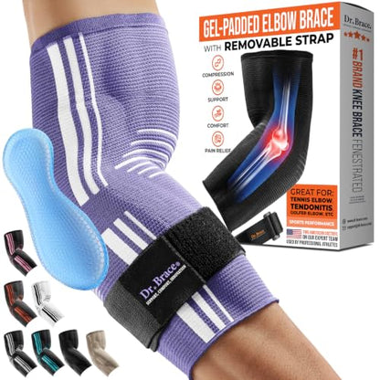 DR. BRACE® Elite Elbow Brace, Breathable Elbow Compression Sleeve - color: Purple-White, size: Medium