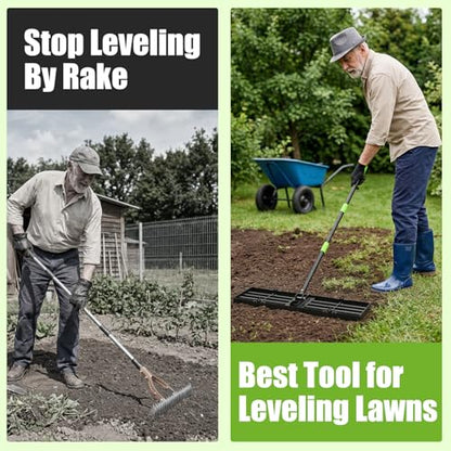 GARDTECH 30×10 Anti-Flip Lawn Leveling Rake,76” Adjustable Handle | Heavy Duty Stainless Steel,2mm Plate, for Topdressing, Sandbox, Garden Beds, Lawn Repair,Dog Spots